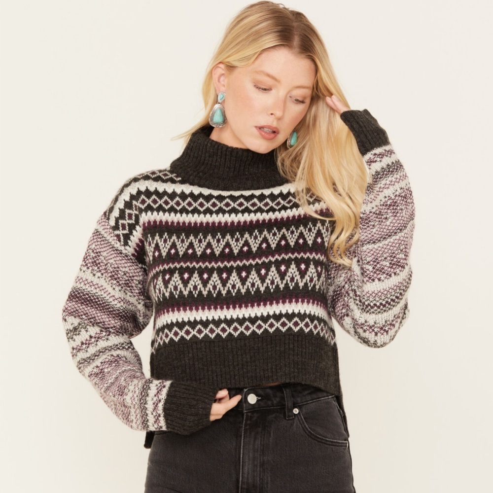 CLEO + WOLF Fair Isle Stripe Knit Cropped Sweater Size Small
